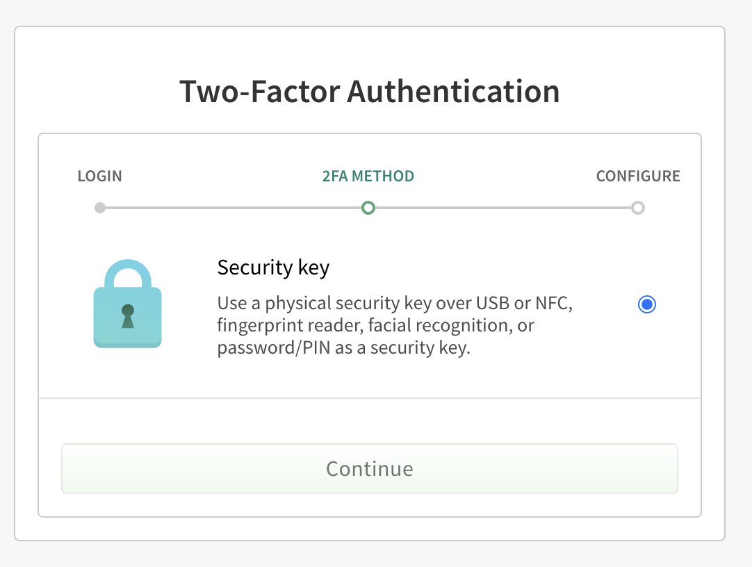 Screenshot showing 2FA types